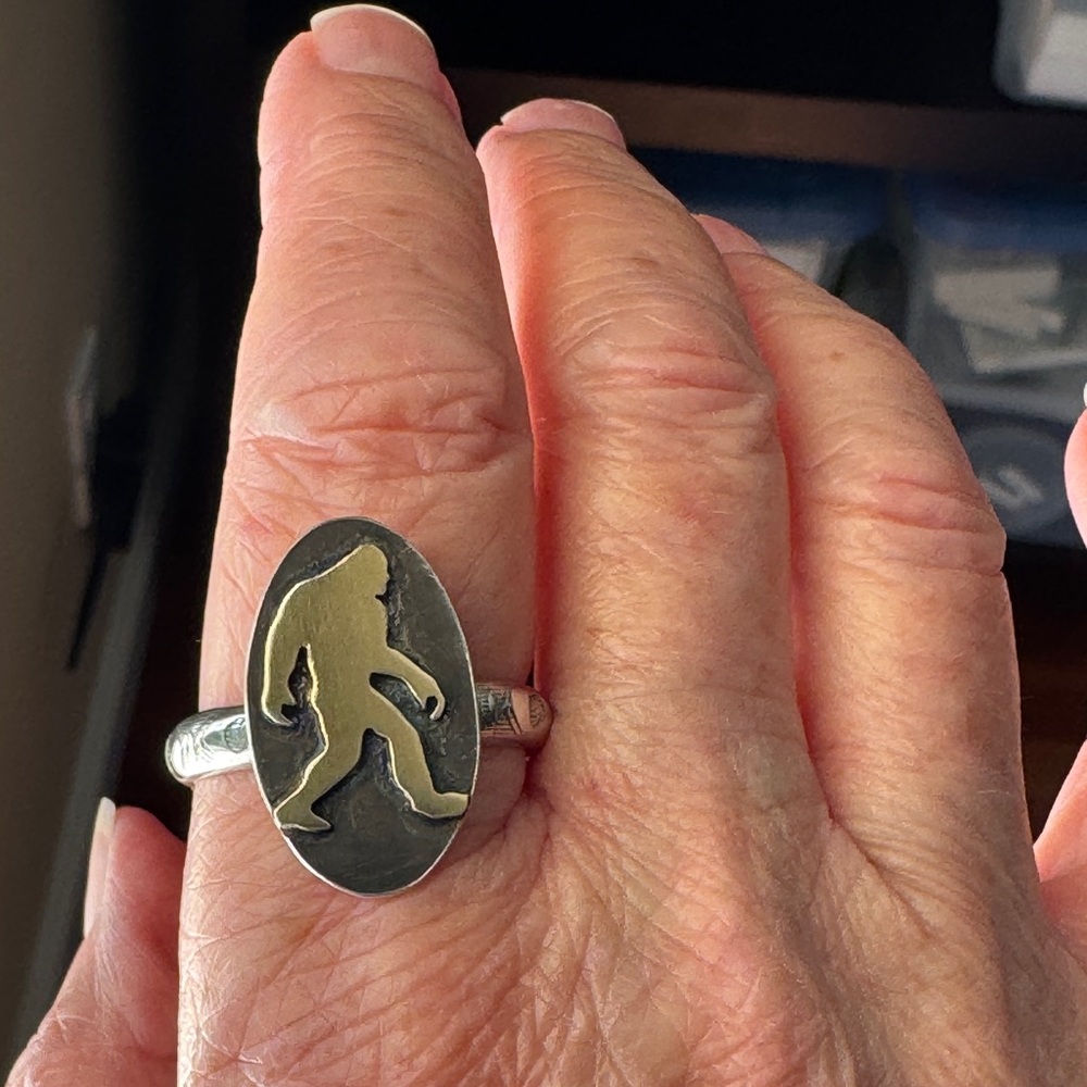 Handmade Bigfoot Ring Sterling Silver Brass Sasquatch Statement Ring Size 12 - Picture 6 of 12